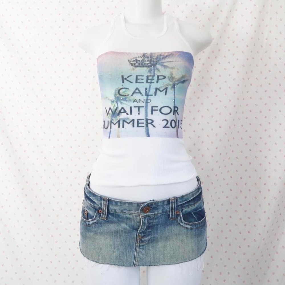 keep calm and wait for summer 2015 rhinestone graphic tank top